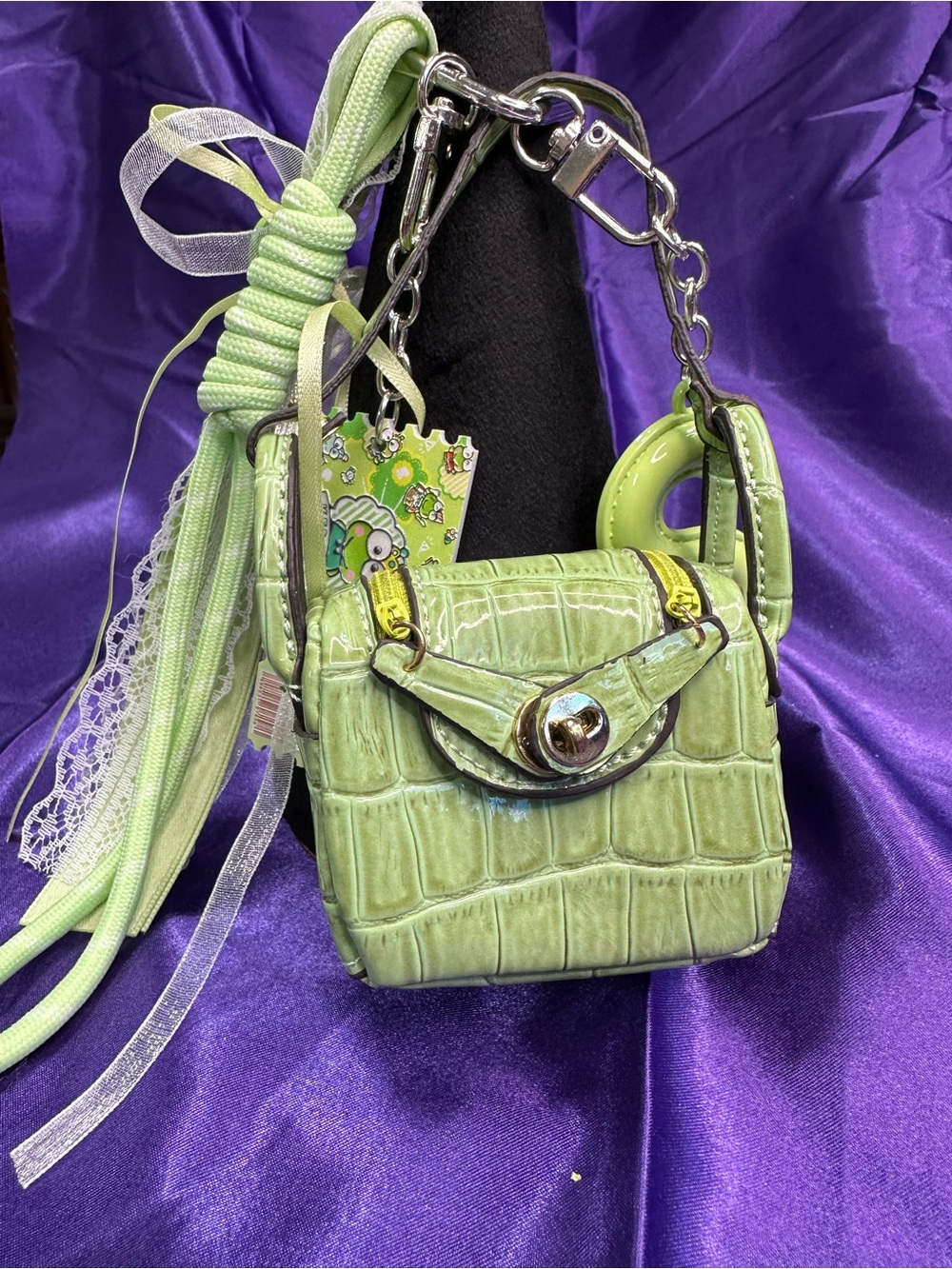 Lime Croc Mini Bag Charm — “S” Initial,